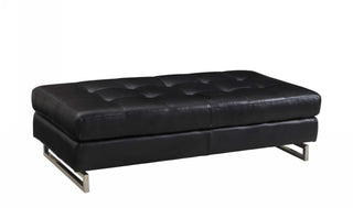 Home Outfitters 63" Black Faux Leather and Silver Ottoman