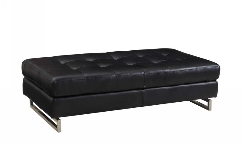 Home Outfitters 63" Black Faux Leather And Silver Ottoman