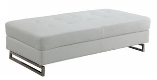Home Outfitters 63" White Faux Leather and Silver Ottoman