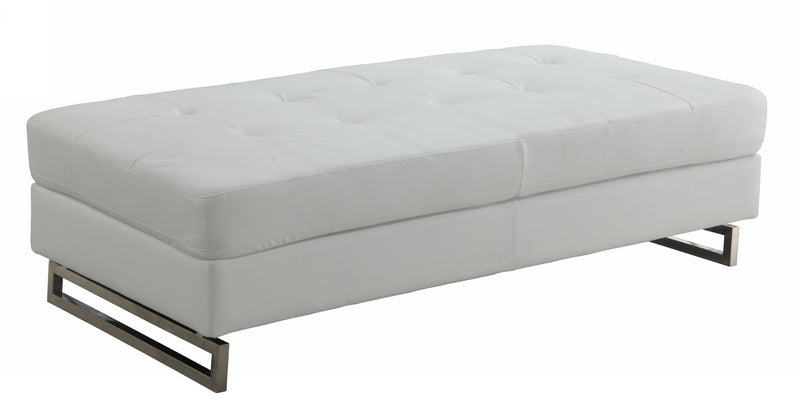 Home Outfitters 63" White Faux Leather And Silver Ottoman