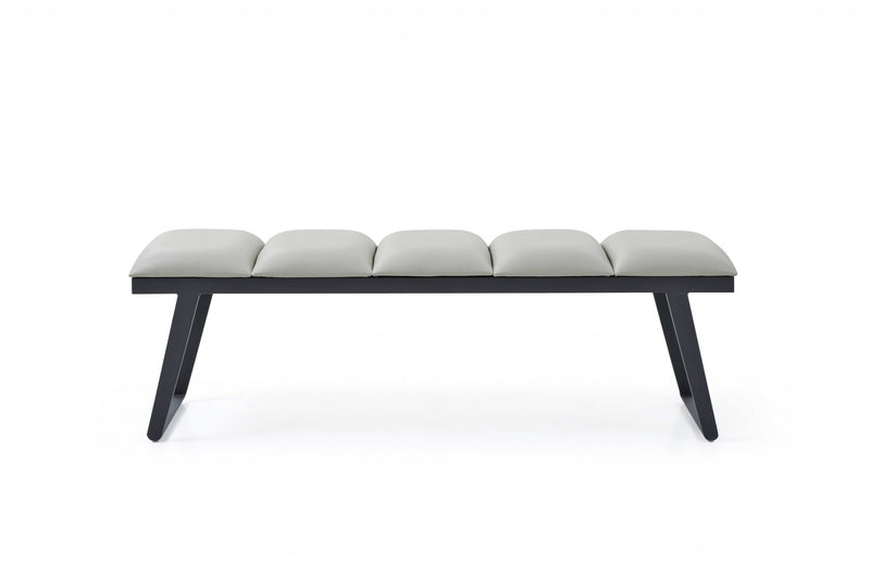 Home Outfitters 57" Light Gray and Black Upholstered Faux Leather Bench