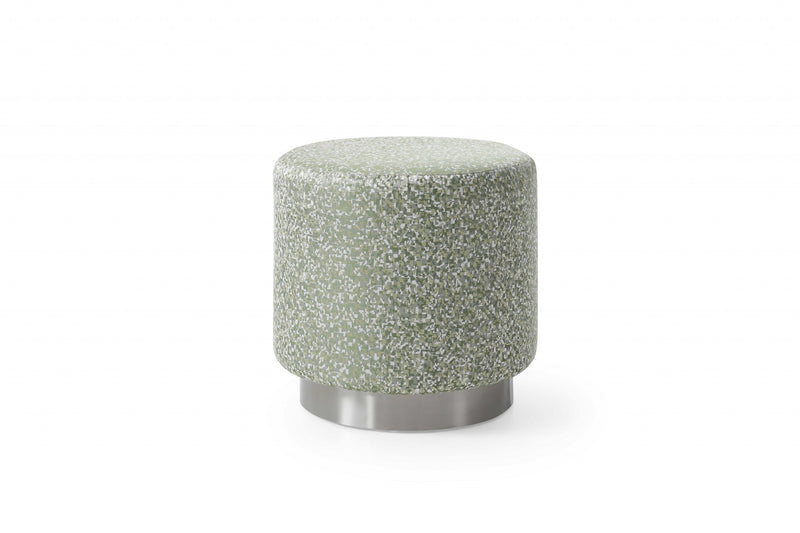 Home Outfitters 19" Green Linen And Silver Round Footstool Ottoman