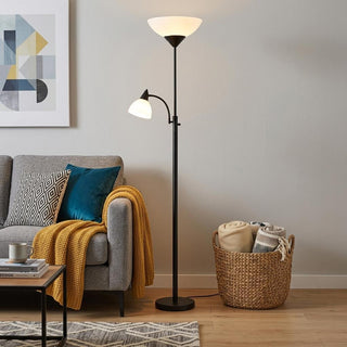 Home Outfitters Torchiere Plus Chairside Floor Lamp In Black Metal