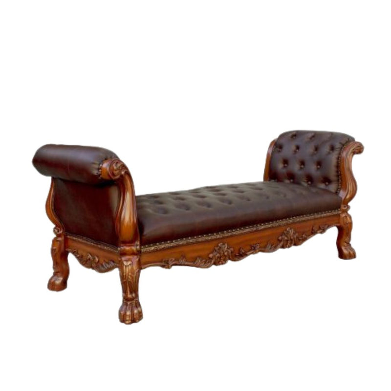 Home Outfitters 74" Brown and Dark Brown Upholstered Faux Leather Bench