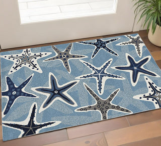 Home Outfitters 2' X 3' Blue Starfish Hand Tufted Area Rug