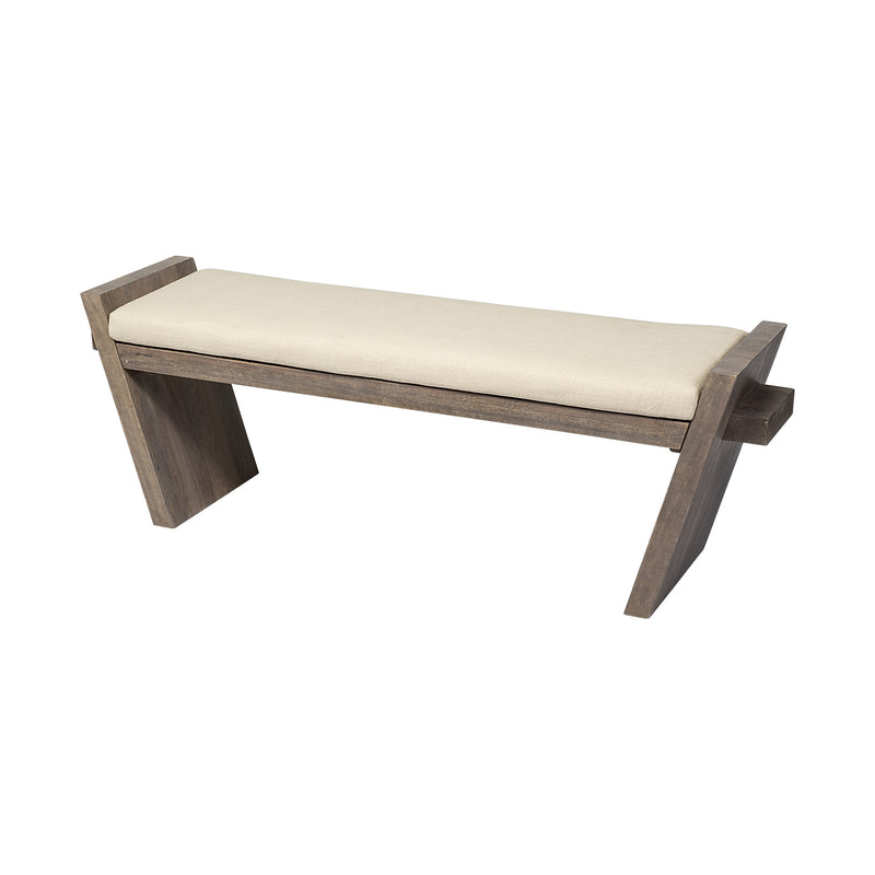 Home Outfitters 14" Cream and Brown Upholstered Linen Blend Bench