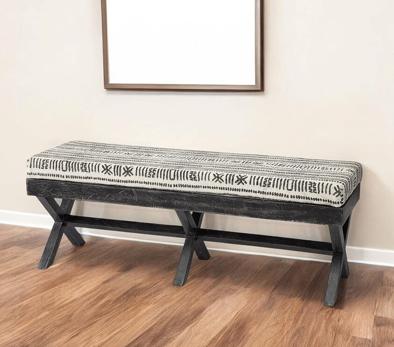 Home Outfitters 16" Gray and White and Black Upholstered Cotton Blend Bench