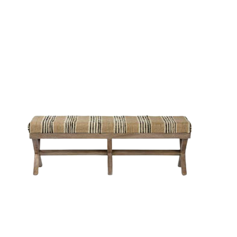 Home Outfitters 16" Beige And Brown Upholstered Cotton Blend Bench