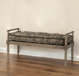 57" Beige And Brown Upholstered Cotton Blend Bench