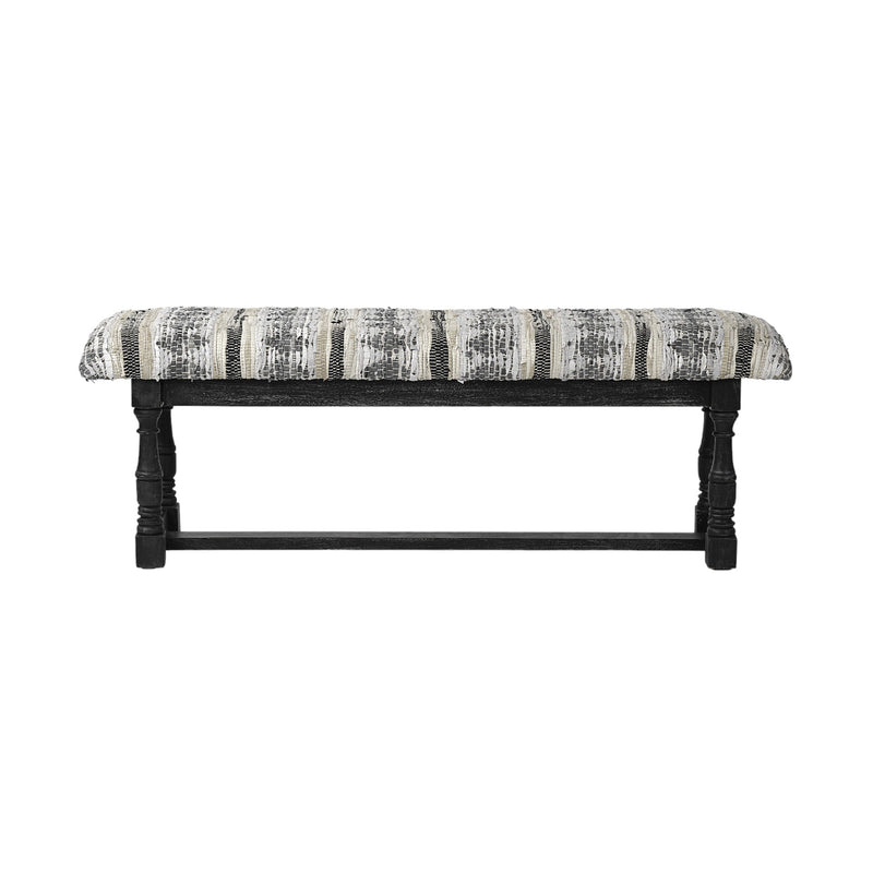 Home Outfitters 15" Off White and Black Upholstered Faux Leather Bench