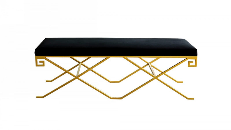 Home Outfitters Rectangular Modern Black Velvet Bench With Champagne Gold Steel Frame