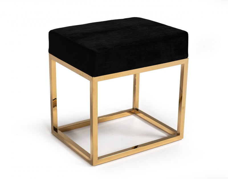 Home Outfitters 14" Black Velvet And Gold Ottoman