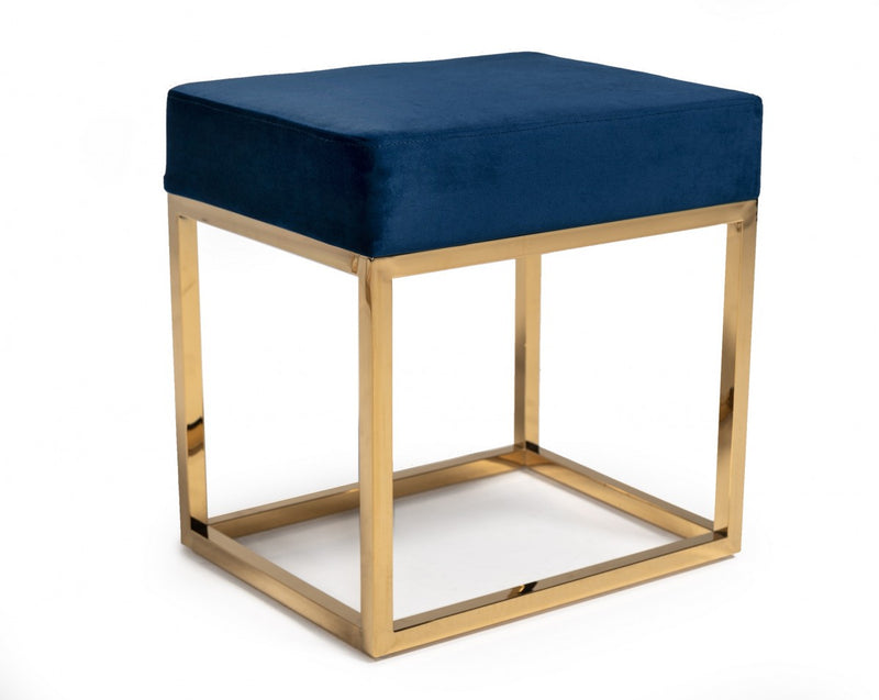 Home Outfitters 14" Blue Velvet And Gold Ottoman