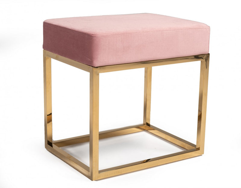 Home Outfitters 14" Pink Velvet And Gold Ottoman