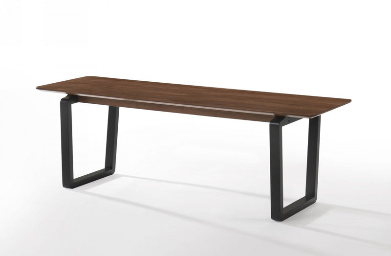 Home Outfitters Rectangular Modern Walnut Finish Dining Bench With Black Metal U Shaped Legs