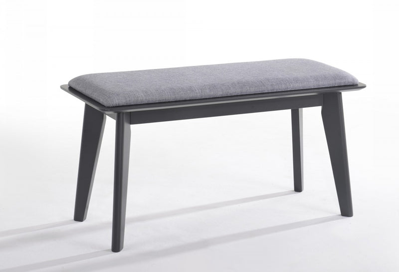 Home Outfitters Modern Grey Fabric Upholstered Dining Bench With Charcoal Grey Painted Wood Legs