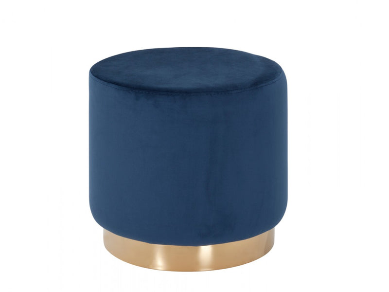 Home Outfitters 16" Blue Velvet And Gold Footstool Ottoman