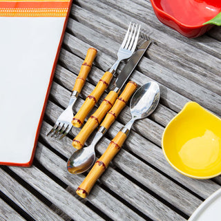 Cambridge Silversmiths 20 Bamboo Plastic Piece Flatware Set, Natural