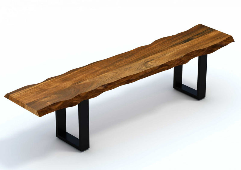 Home Outfitters 87" Live Edge Acacia Wood Bench With Black Metal Legs