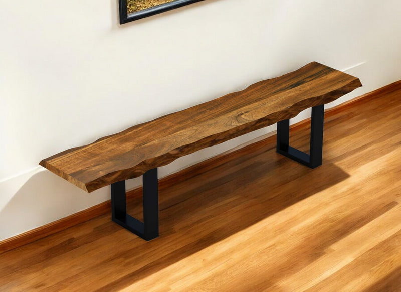 Home Outfitters 68" Brown and Black Live Edge Solid Wood Dining Bench