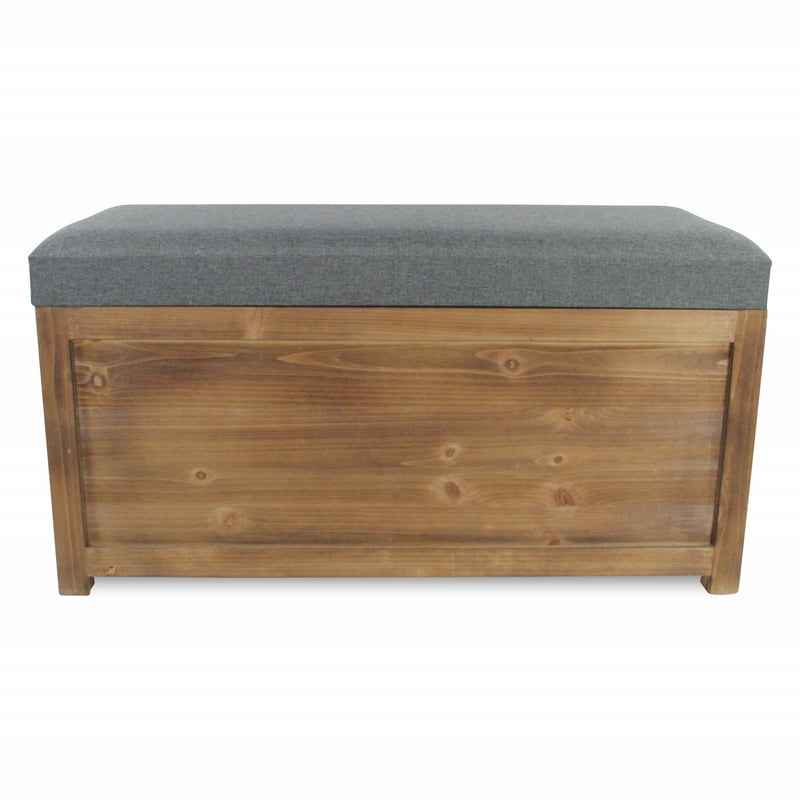 Home Outfitters Set Of 2 Rectangular Gray Linen Fabric And Wood Storage Benches