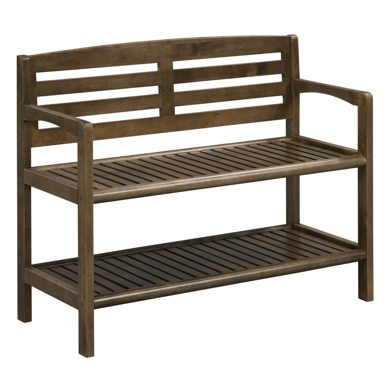 Home Outfitters Chestnut Finish Solid Wood Slat Bench With High Back And Shelf