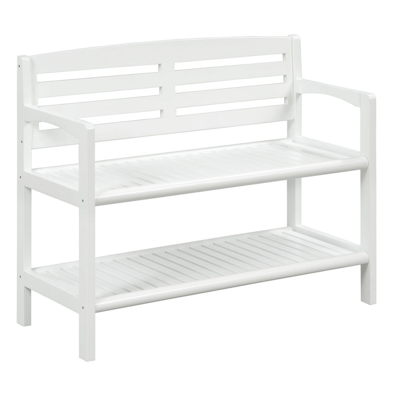 Home Outfitters White Finish Solid Wood Slat Bench With High Back And Shelf