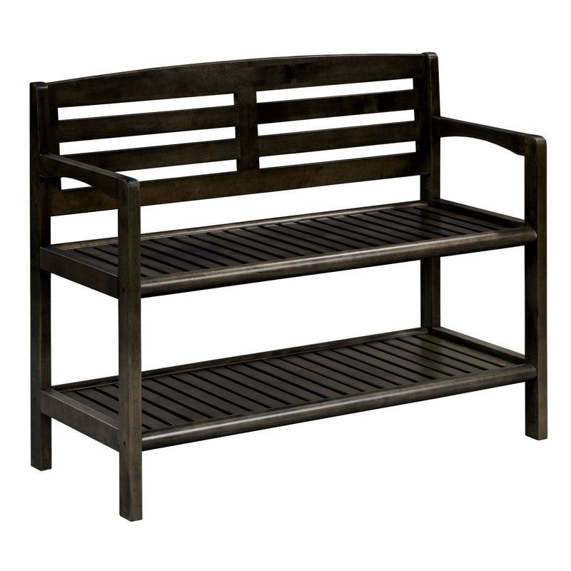 Home Outfitters Espresso Finish Solid Wood Slat Bench With High Back And Shelf