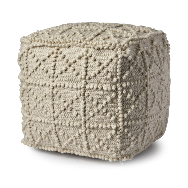 Home Outfitters Ivory Wool Sqaure Pouf With Popcorn Detail