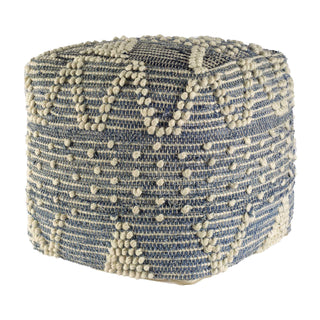 Home Outfitters Blue Denim and Ivory Square Pouf With Cotton Stitched