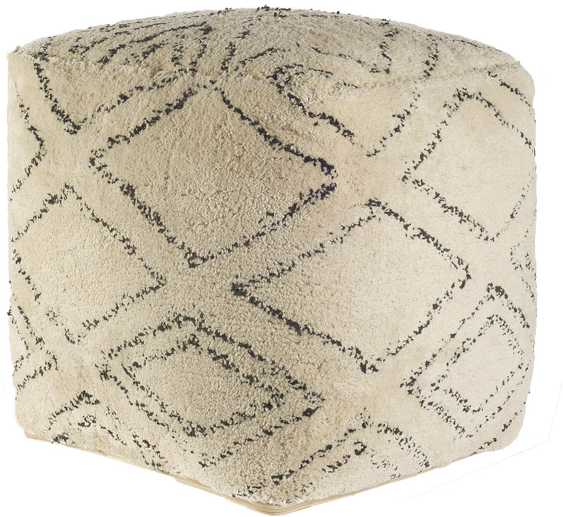 Home Outfitters Beige Cotton Square Pouf With Argyle Pattern