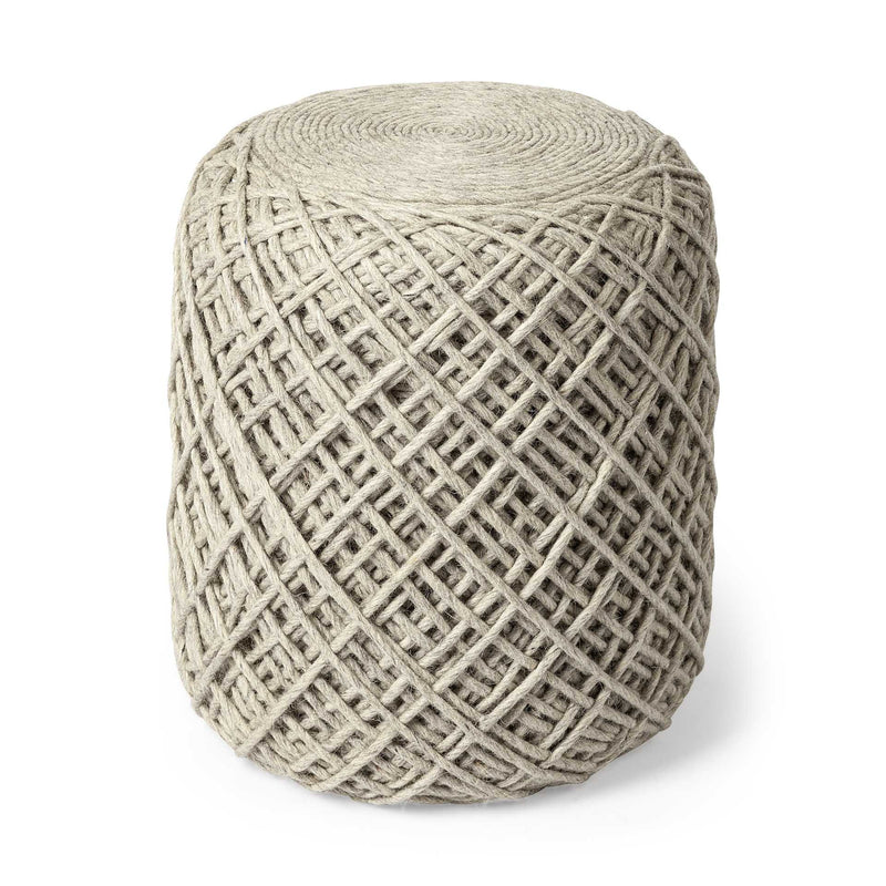 Home Outfitters Oatmeal Wool Cylindrical Pouf With Diamond Pattern