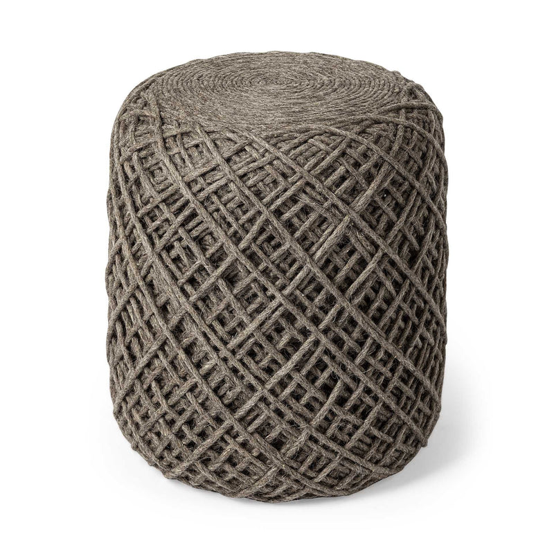 Home Outfitters Brown Wool Cylindrical Pouf With Diamond Pattern