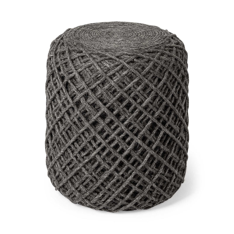 Home Outfitters Dark Gray Wool Cylindrical Pouf With Diamond Pattern