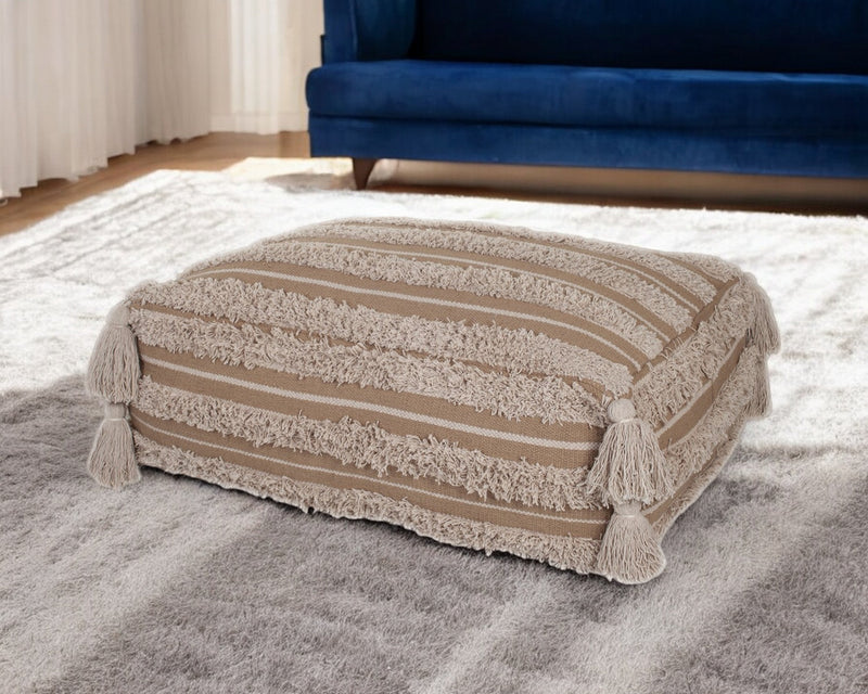 Home Outfitters Camel Fringe Striped Pouf