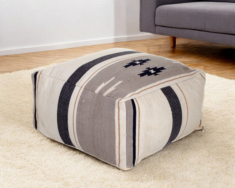 Home Outfitters Aztec Gray Navy And Beige Pouf