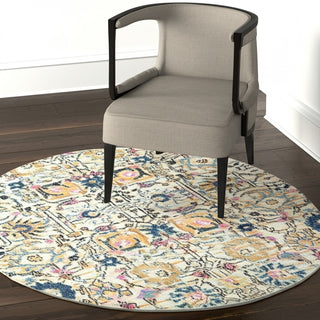 Home Outfitters 4' Ivory And Blue Floral Round Rug
