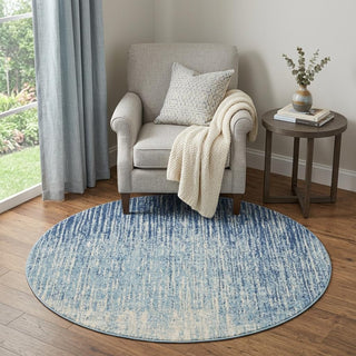 Home Outfitters 4' Blue And Ivory Abstract Round Rug