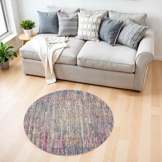 Home Outfitters 4' Ivory And Blue Abstract Round Rug