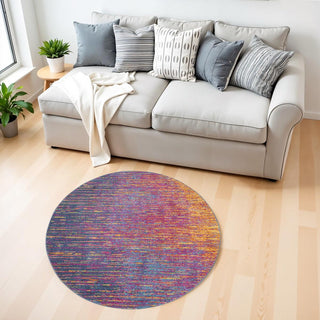 Home Outfitters 4' Blue And Orange Abstract Round Rug