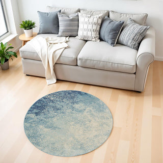 Home Outfitters 4' Blue And Ivory Abstract Round Rug