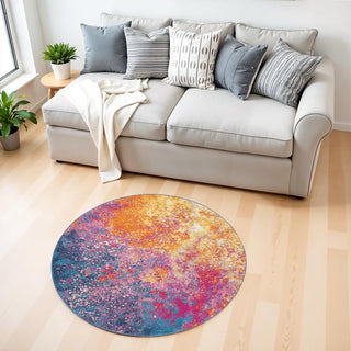 Home Outfitters 4' Blue And Orange Abstract Round Rug
