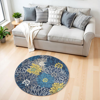 Home Outfitters 4' Blue And Gold Floral Round Rug