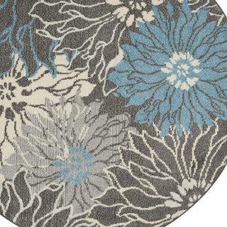 Home Outfitters 4' Blue And Gray Floral Round Rug