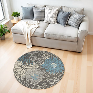 Home Outfitters 4' Blue And Gray Floral Round Rug