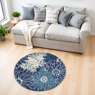 Home Outfitters 4' Blue And Ivory Floral Round Rug