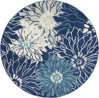 Home Outfitters 4' Blue And Ivory Floral Round Rug