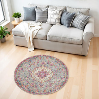 Home Outfitters 4' Gray And Ivory Medallion Round Rug