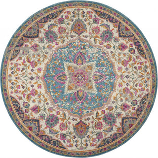 Home Outfitters 4' Ivory And Blue Medallion Round Rug