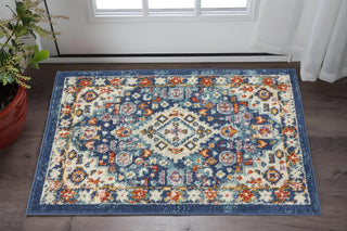 Home Outfitters 2' X 3' Blue And Ivory Medallion Area Rug